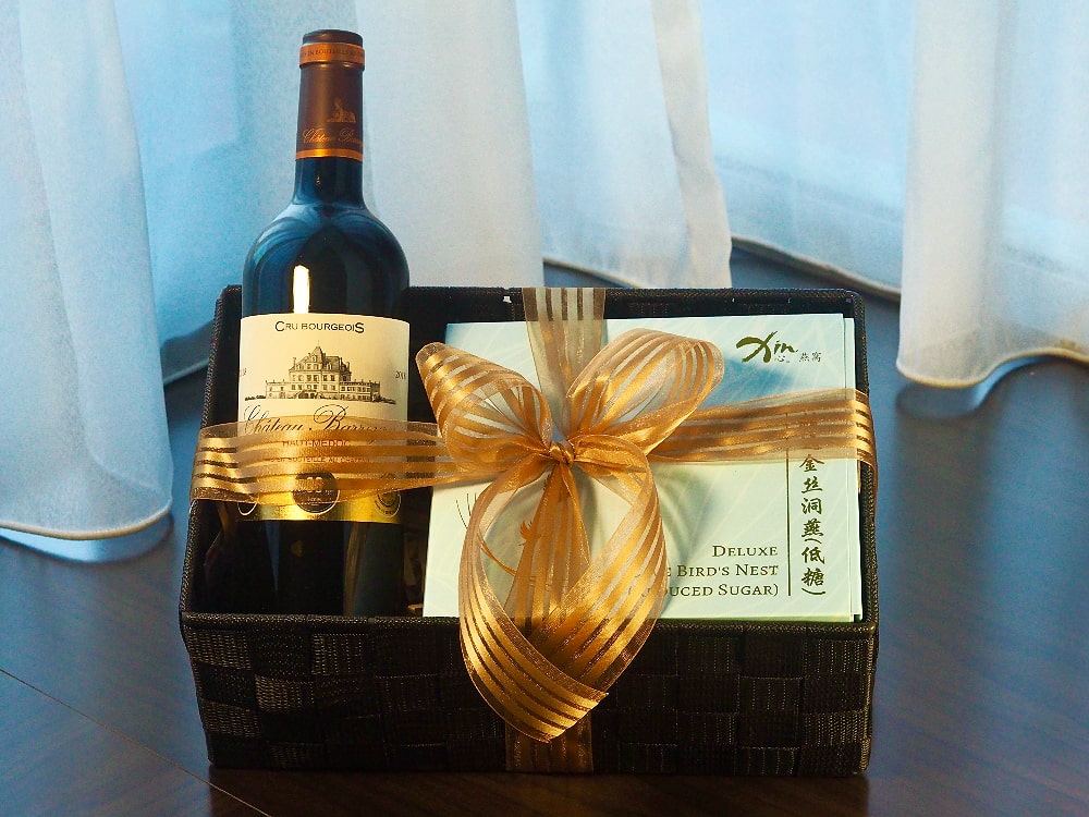Deluxe Cave Bird’s Nest (Reduced Sugar) Semi Concentrated 42ml x 6 bottles with French Red Wine Gift Basket